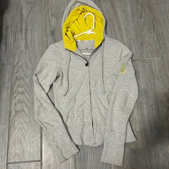 Green Apple Activewear Jackets & Blazers - Women's Green Apple Activewear Gray/Yellow Hoodie - SMALL